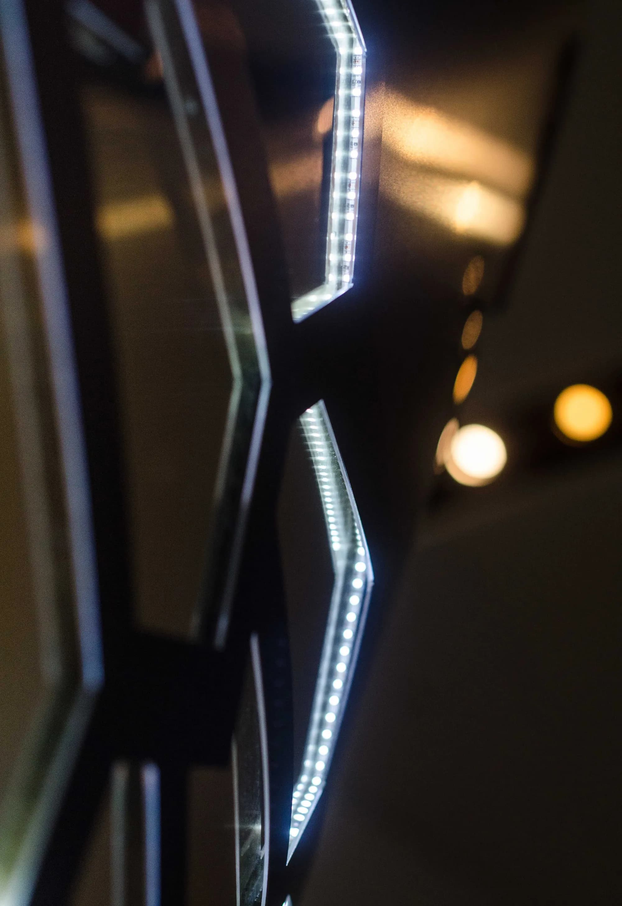 Detail of LED-edged Serpenti scale panels on the Bulgari pop-up pavilion