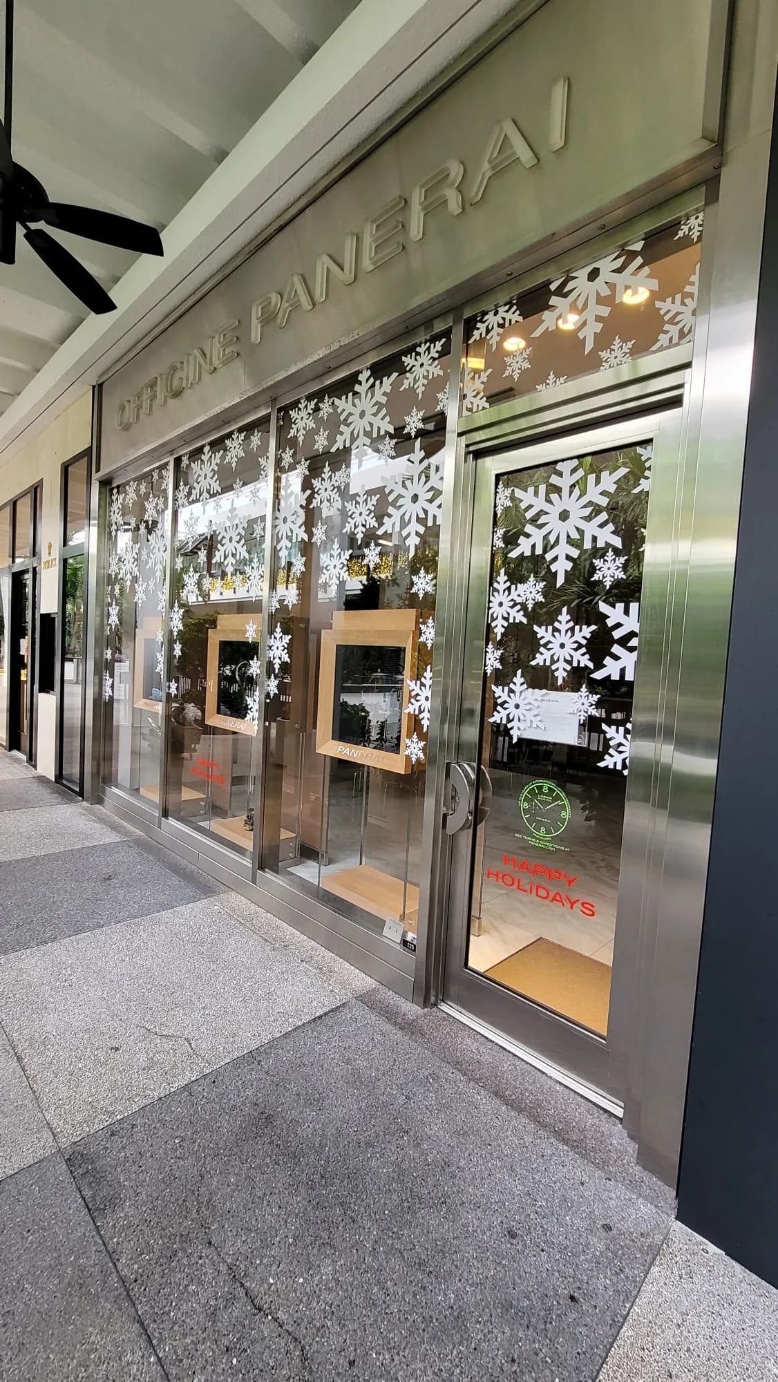 Angled view of the Panerai Bal Harbour holiday windows and entrance
